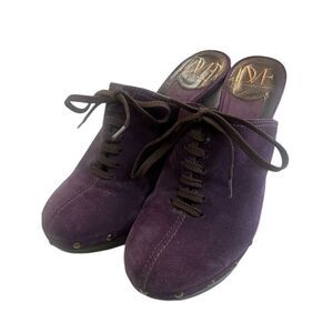DVF Diane Von Furstenberg Purple Emmersin Studded Wood Heel Platform Clog‎ Shoes